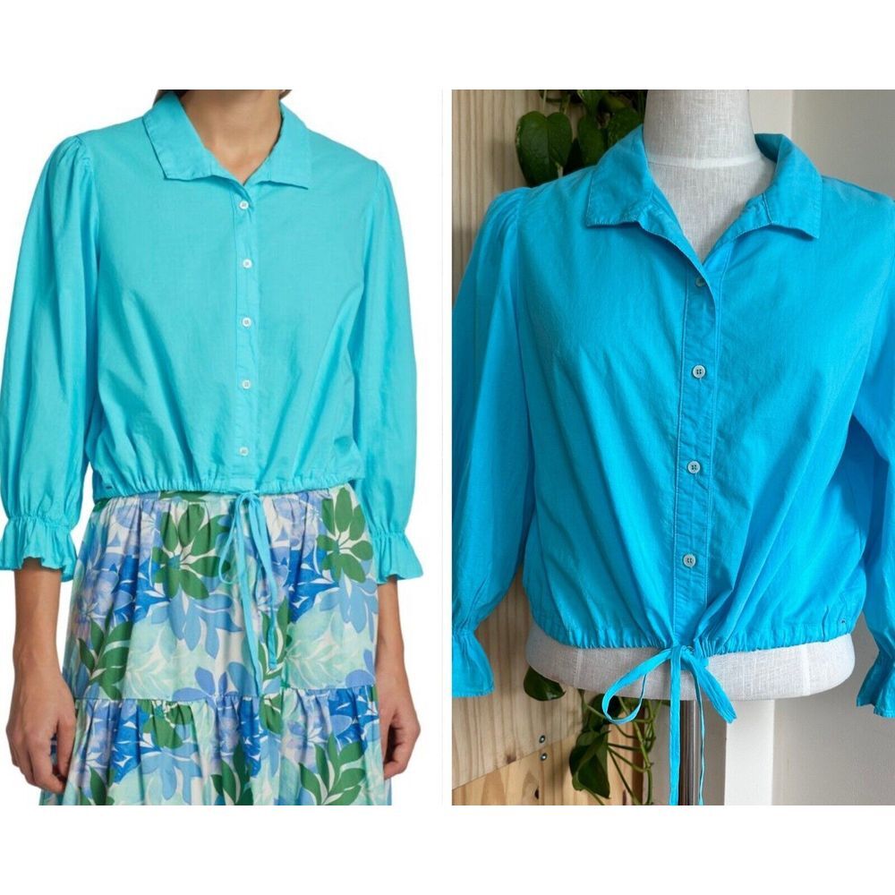 NWT Xirena Elody Crop Top Women's S Elastic Drawstring Hem 3/4‎ Sleeve Bell Cuff